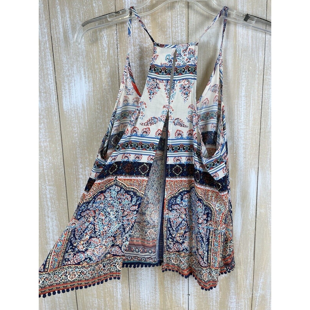 AnM Size Small Peasant Boho Cami Top Open Back Fringe Trim - Picture 4 of 11